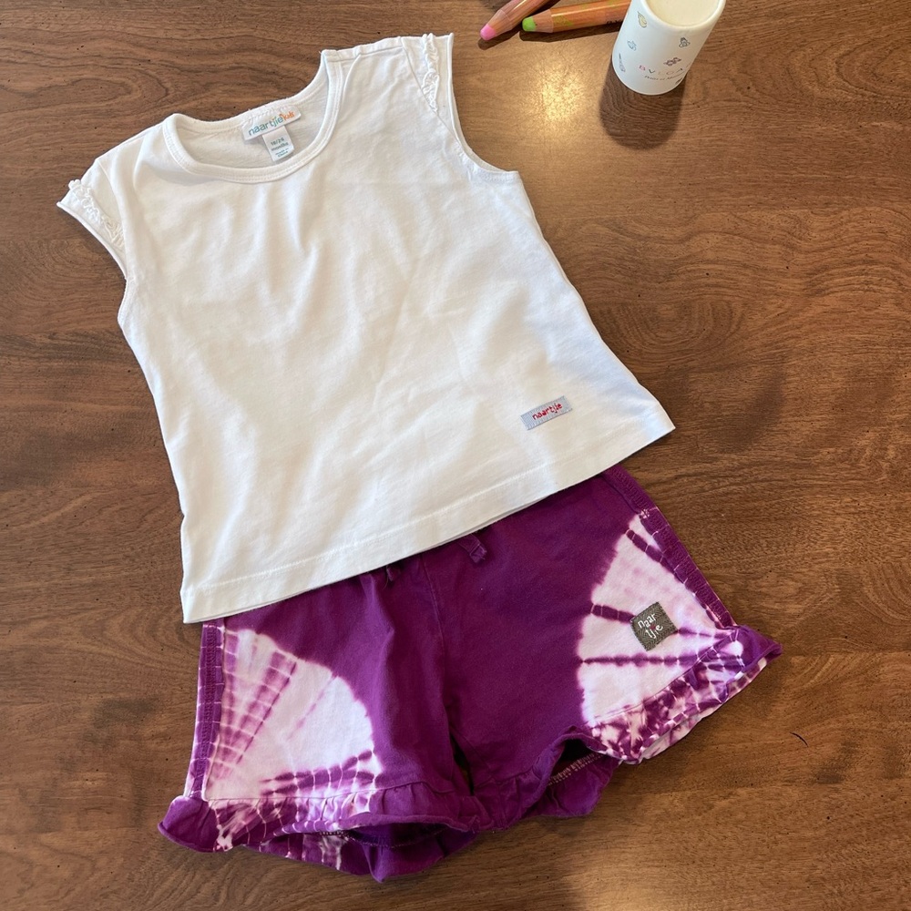 Naartjie Kids White Top and Tie-dyed Short Set